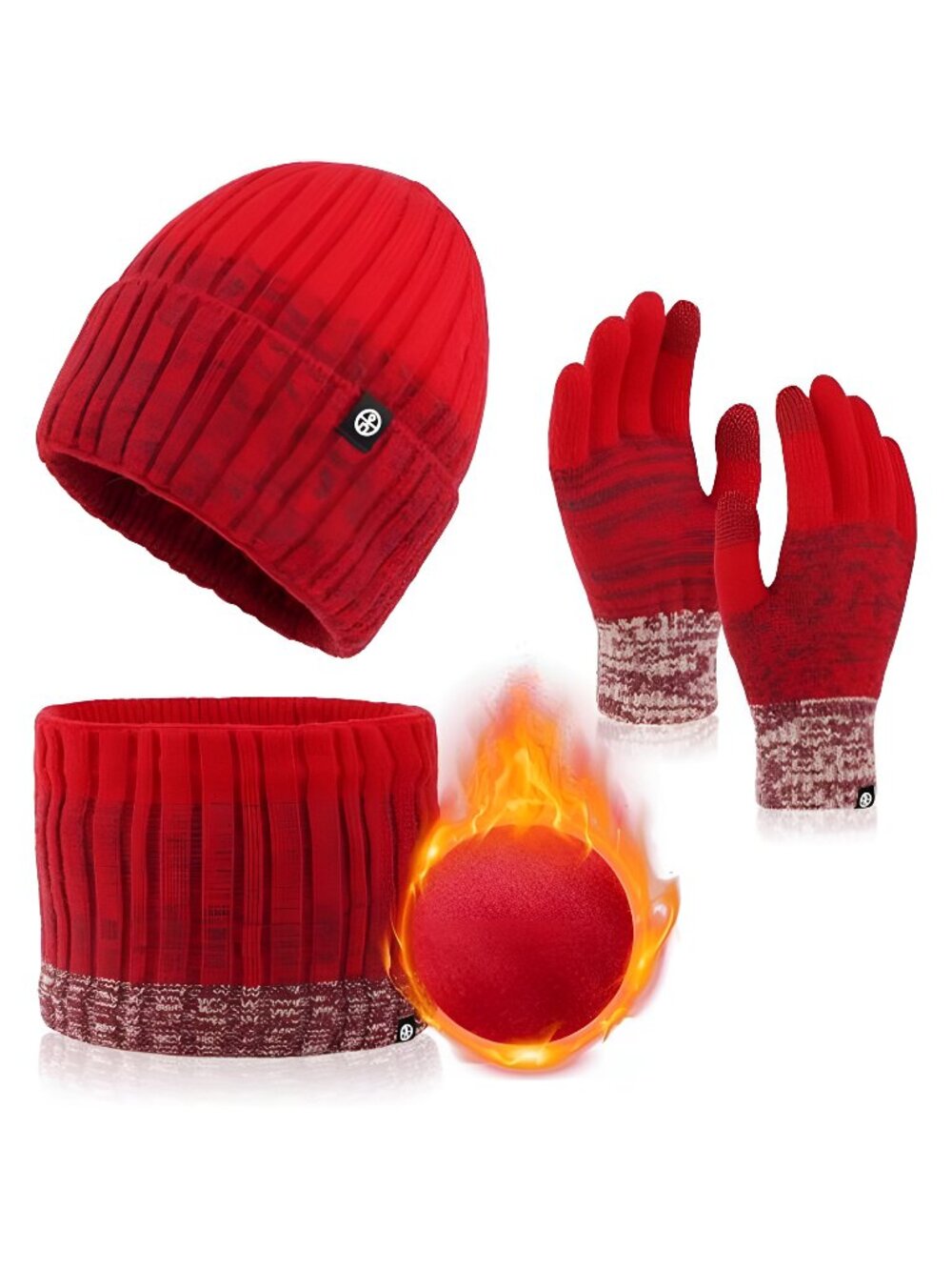 Mens Womens Winter Beanie Hat Scarf Gloves Set, Touchscreen Gloves Neck Warmer